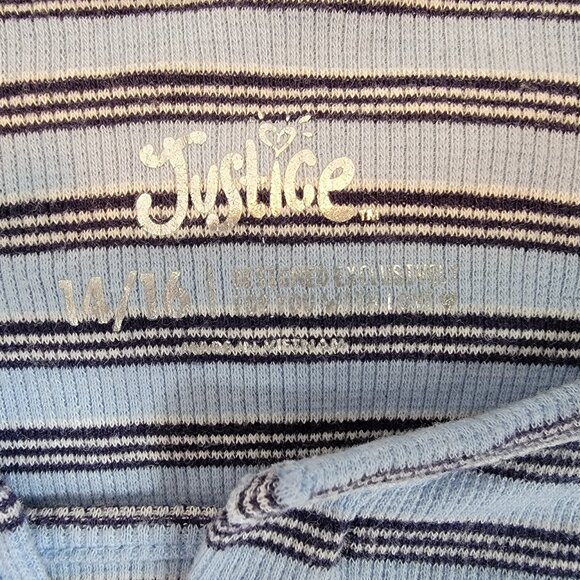 Justice Girls Long Sleeve Lace Up Ribbed Thermal Top Blue Stripes - Picture 8 of 8